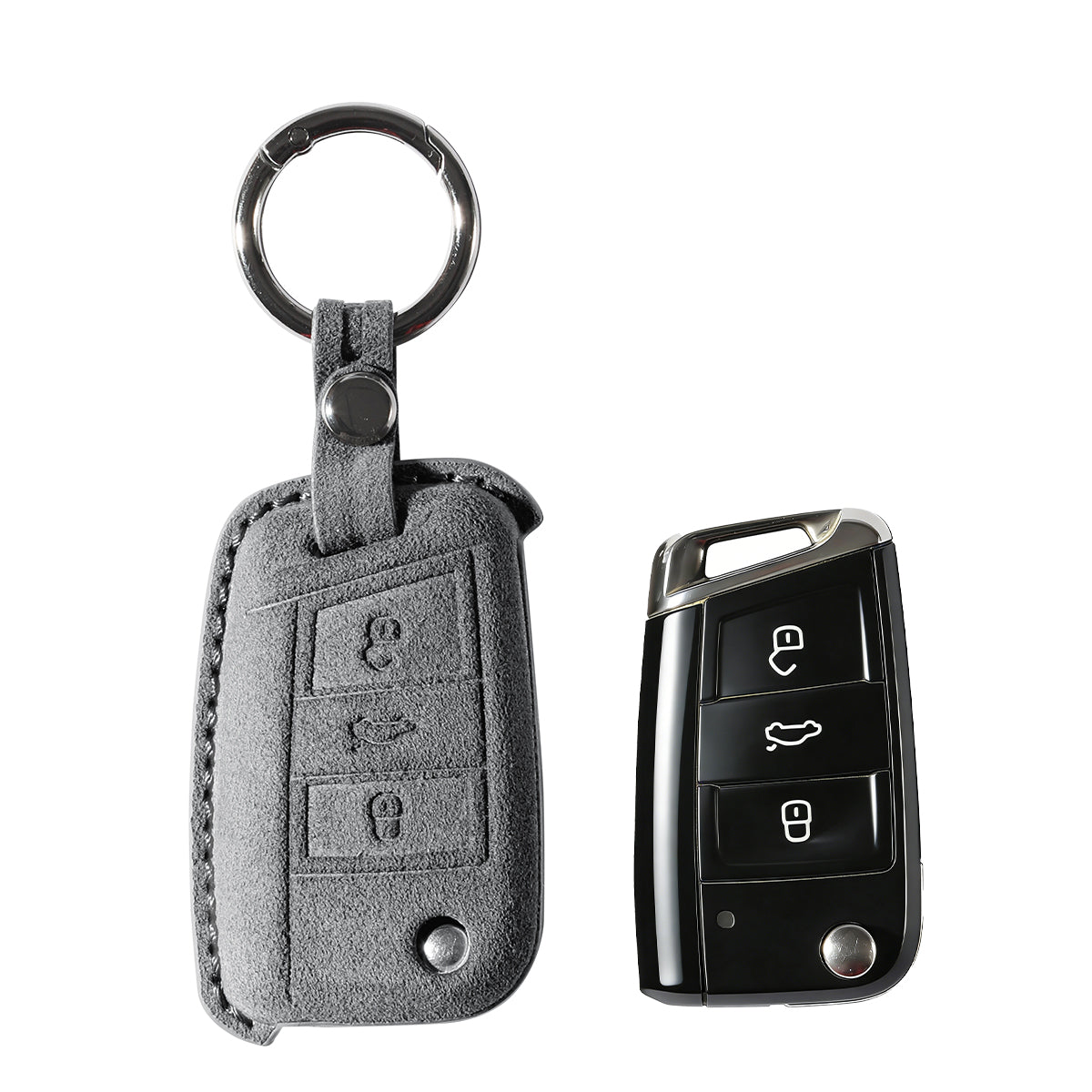 Alcantara Car Key Fob Cover for Volkswagen | Model A with Buckle - Space Grey