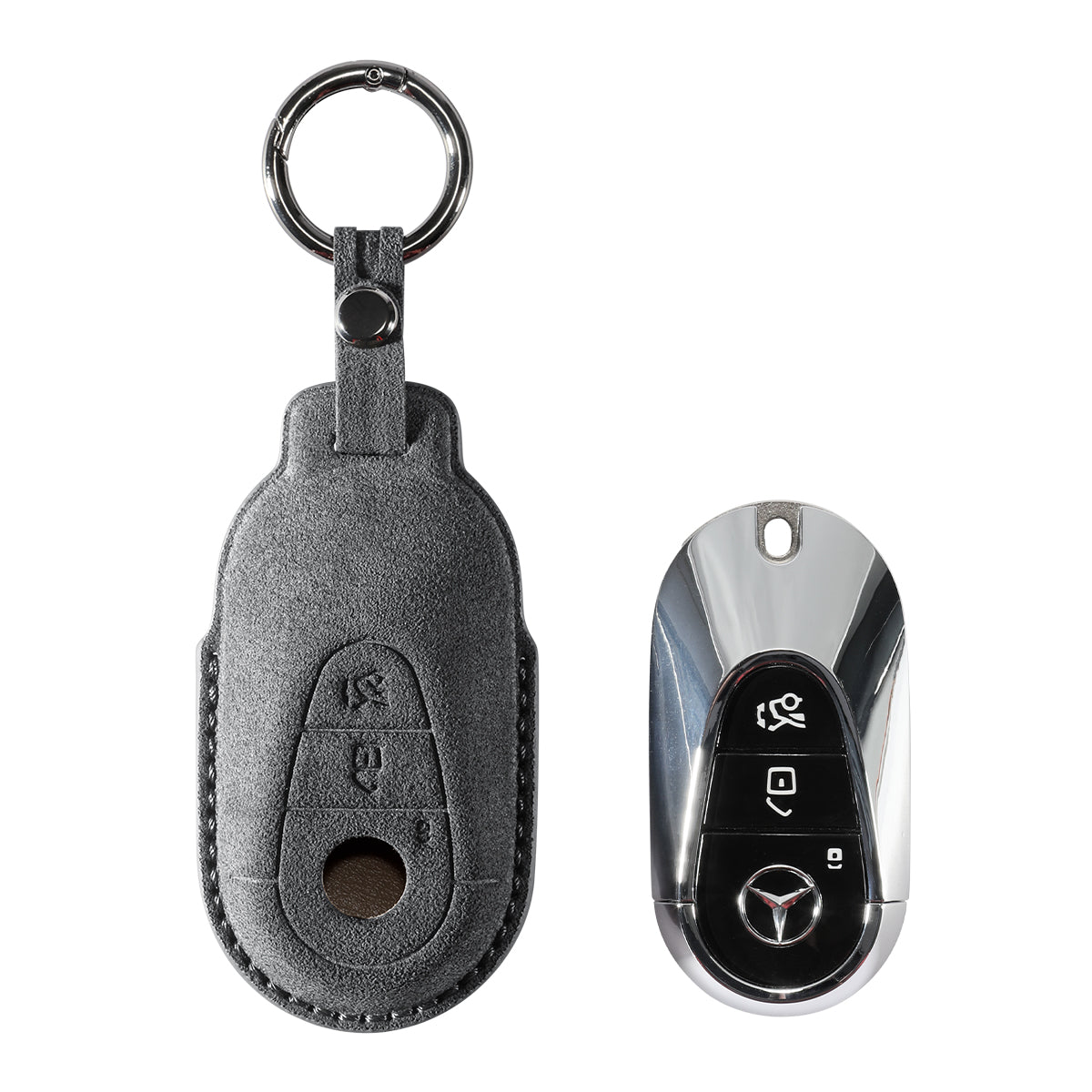 Alcantara Car Key Fob Cover for Mercedes-Benz | Model C with Buckle - Space Grey