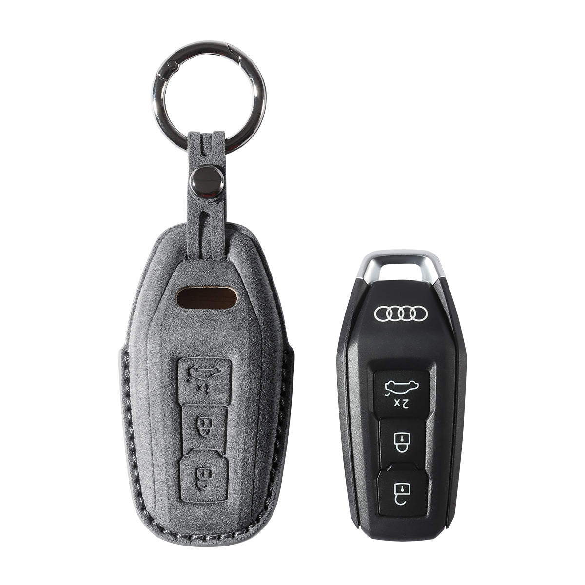 Alcantara Car Key Fob Cover for Audi | Model E with Buckle - Space Grey