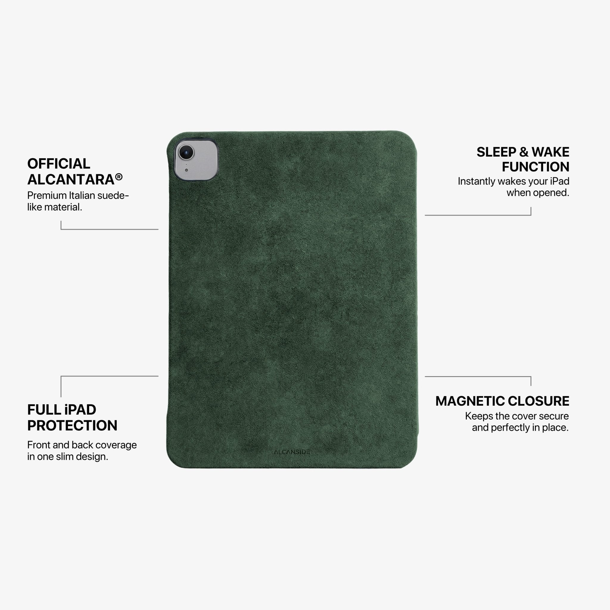 Alcantara iPad Cover - For iPad Air 11 inch (2024/2026) - Midnight Green - Alcanside
