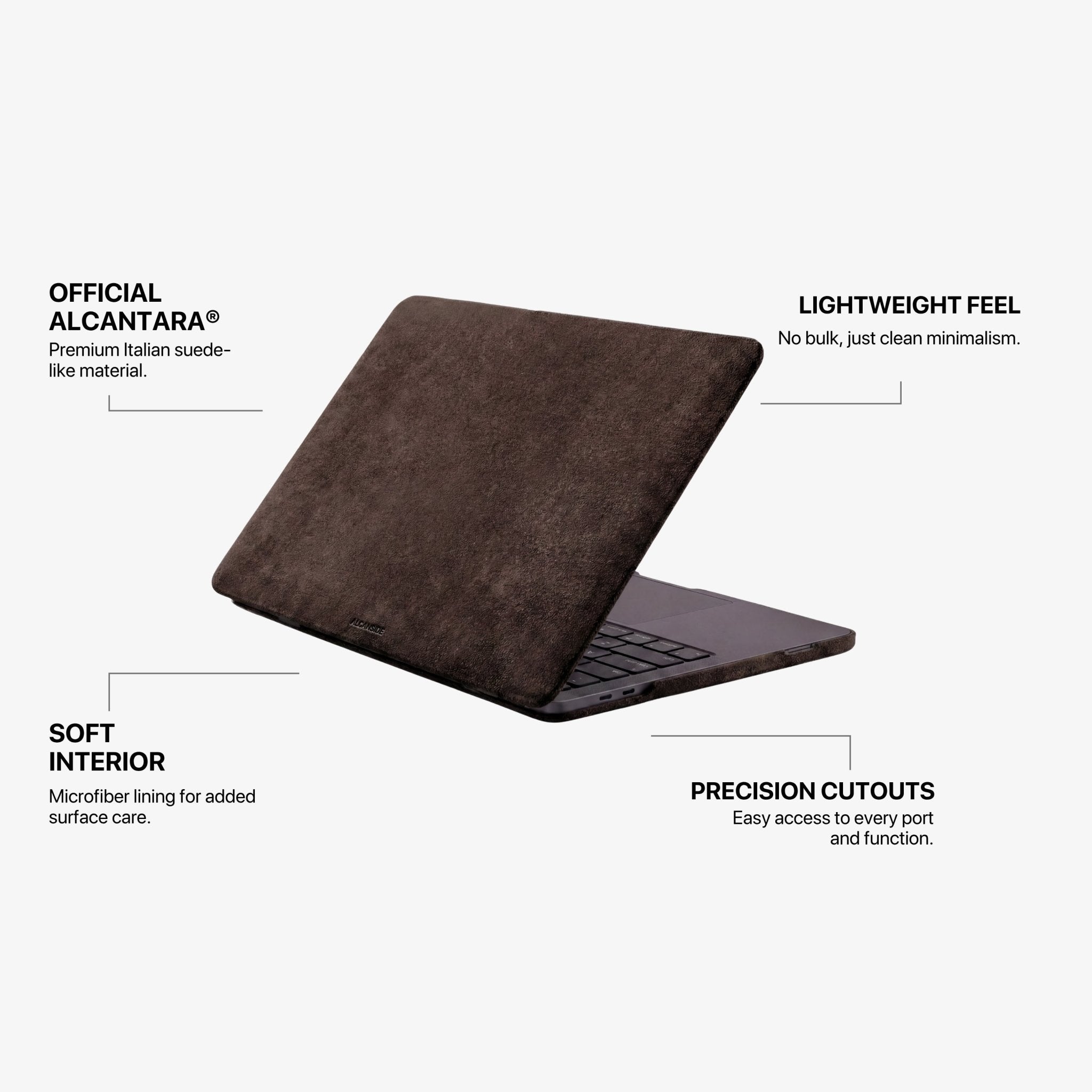 Alcantara MacBook Air Cover - For 13.6 inch (2022 M2 - 2025 M4) - Chocolate Brown - Alcanside