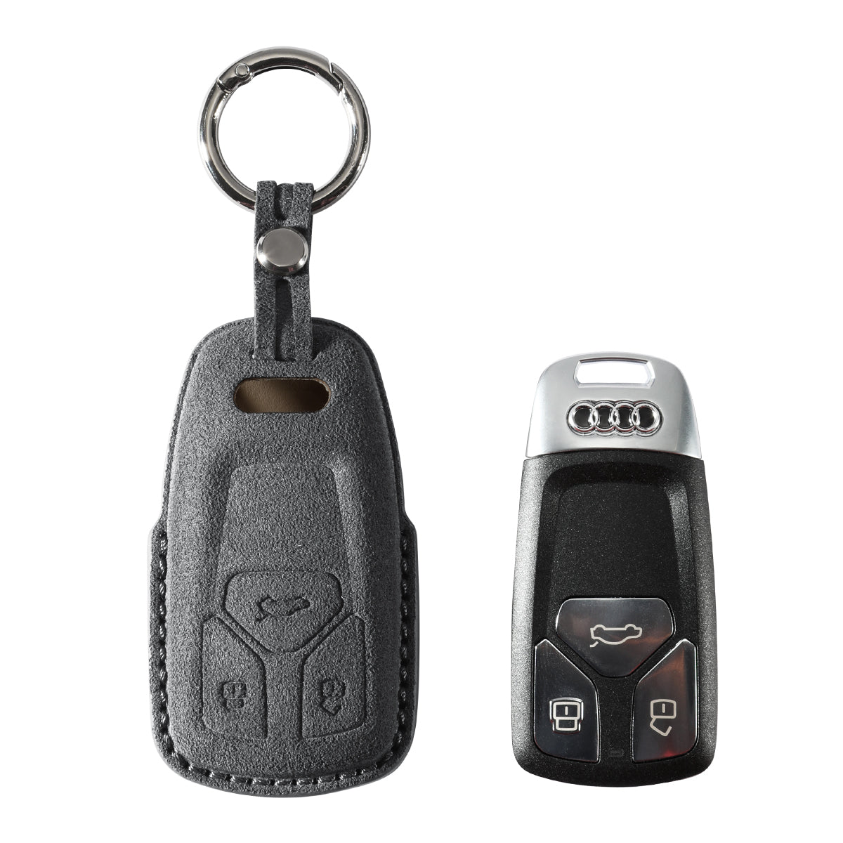 Alcantara Car Key Fob Cover for Audi | Model A with Buckle - Space Grey