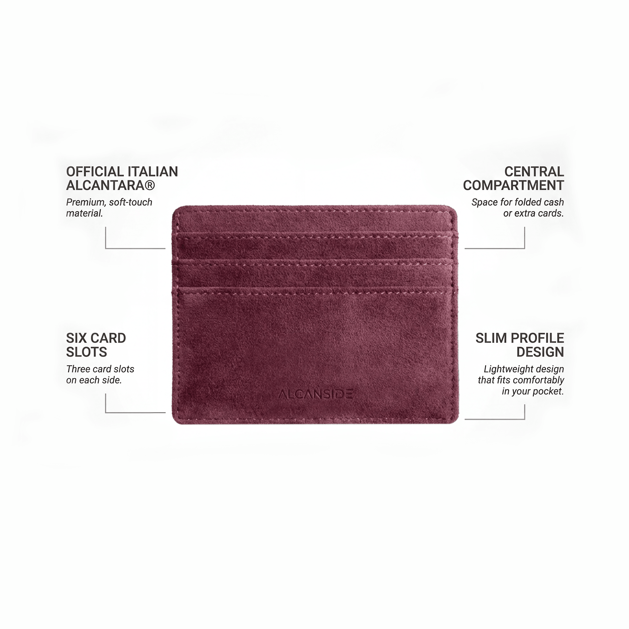 Alcantara Card Wallet - Wine Red - Alcanside
