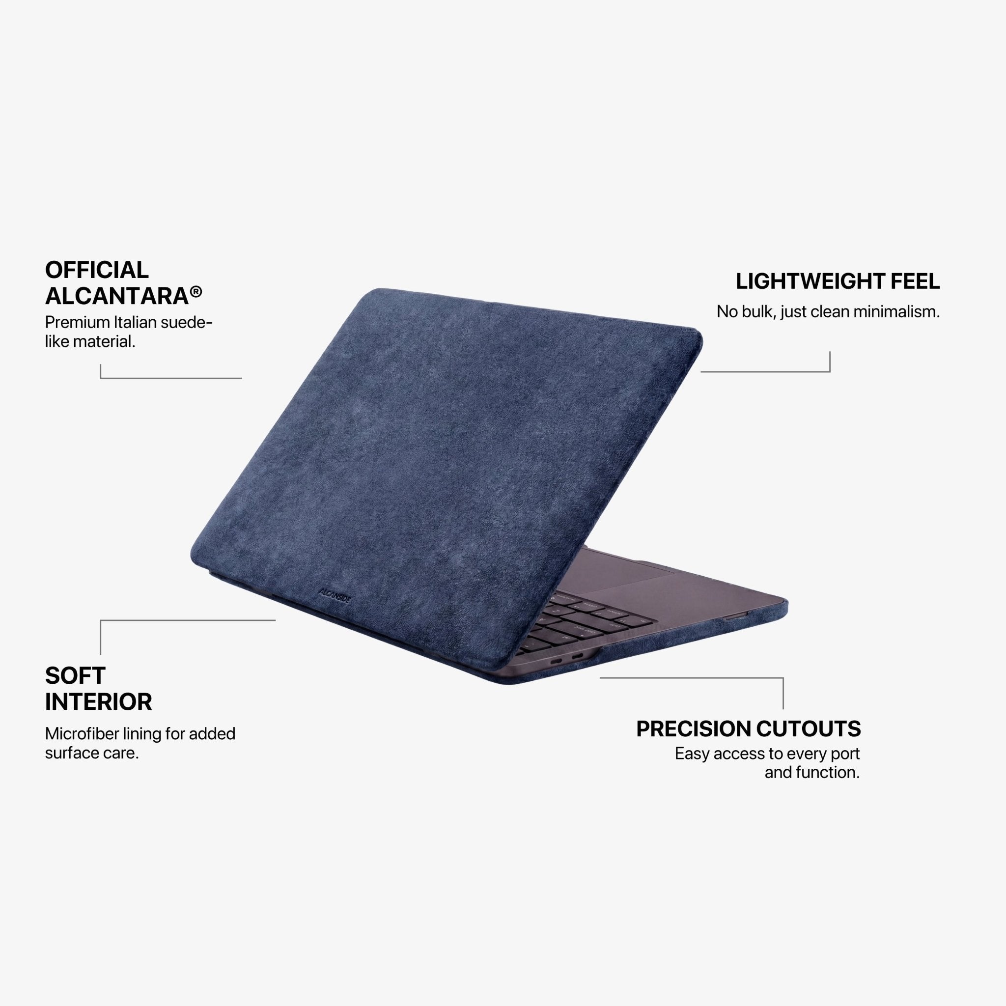 Alcantara MacBook Air Cover - For 13.6 inch (2022 M2 - 2025 M4) - Ocean Blue - Alcanside